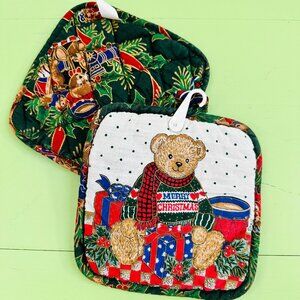 Vintage Christmas Pot Holder Set of Two Xmas Teddy Bear Pot Holder Xmas Kitchen